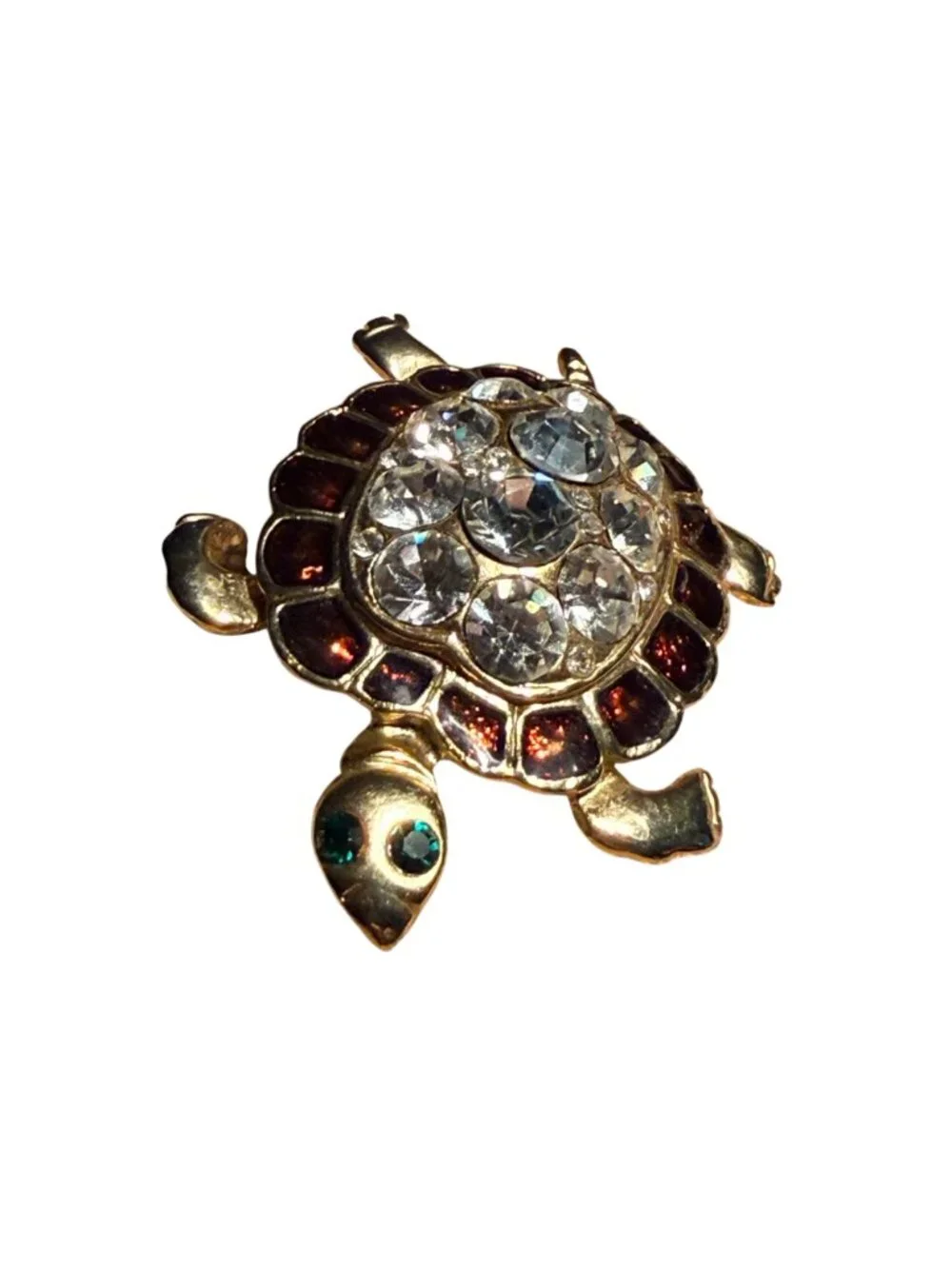 Vintage Turtle Brooch Gold Tone Sea Life Rhinestone Pin Coastal Jewelry Fashion